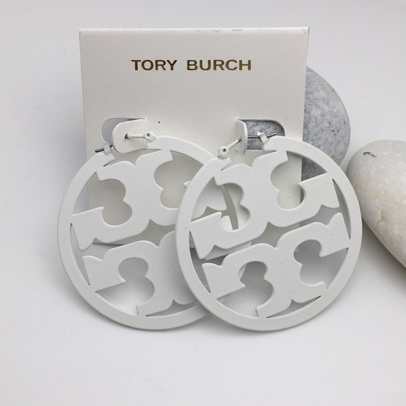 Tory Burch White Miller Hoop Earrings - Picture 5 of 6